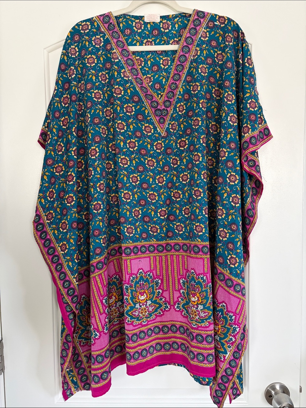 Teal Floral Swim Cover Kimono with Pink & Yellow Accents